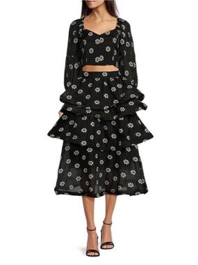 NEW Buru Teagan Tiered Floral Coordinating Midi Skirt Sz XS